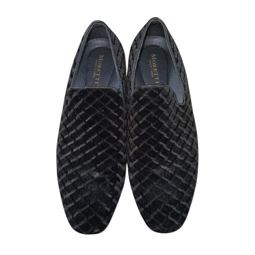 Moretti Gold Label Trevor Mens 10 Pre-Owned Black Velvet Diamond Loafer Dress
